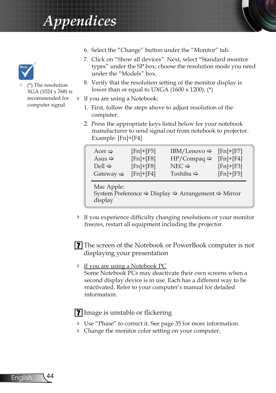 Appendices | Optoma RMC-25key User Manual | Page 44 / 58