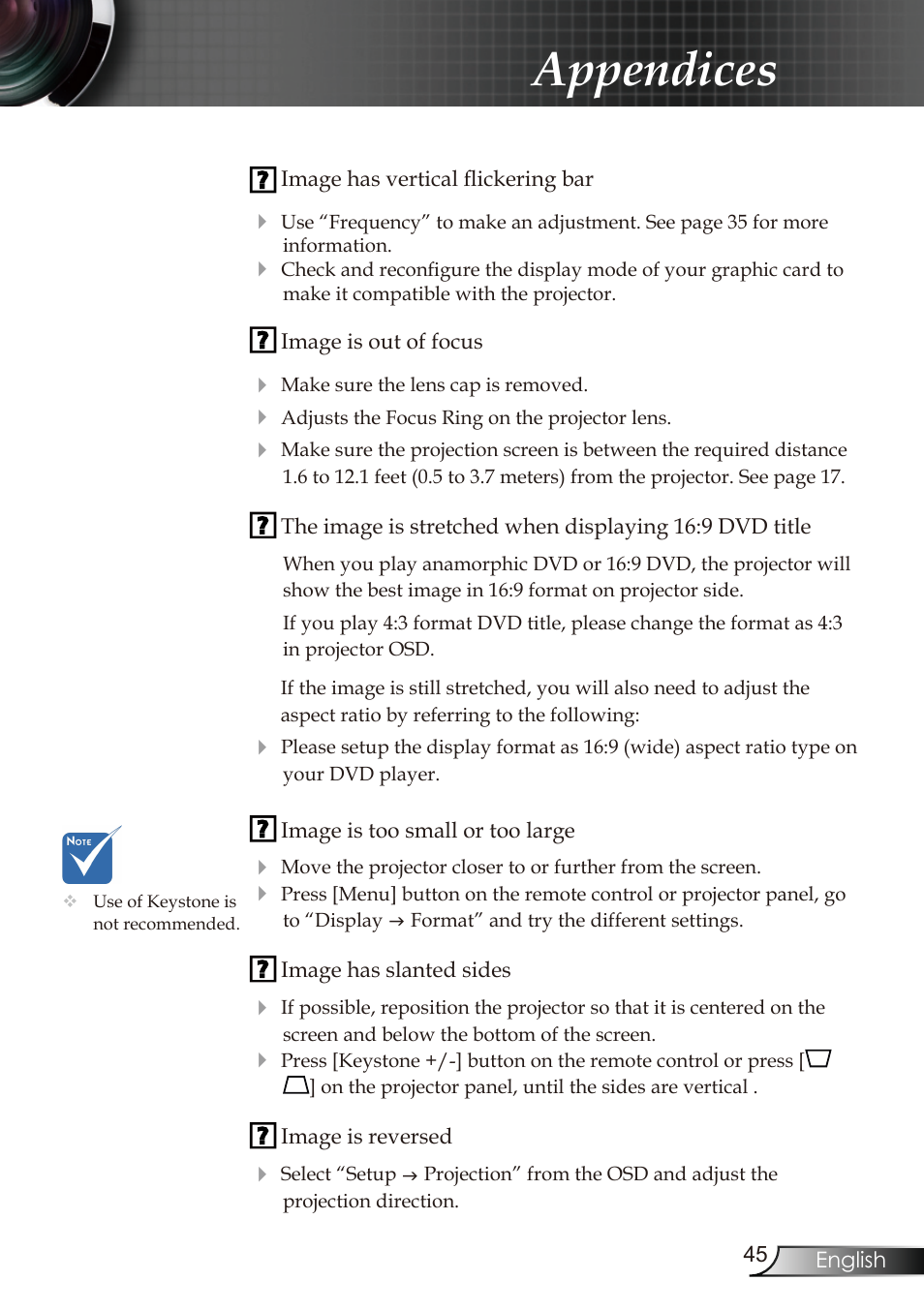 Appendices | Optoma RMC-25key User Manual | Page 45 / 58