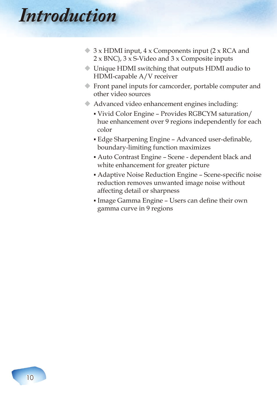 Introduction | Optoma Home Theatre Projector User Manual | Page 12 / 68