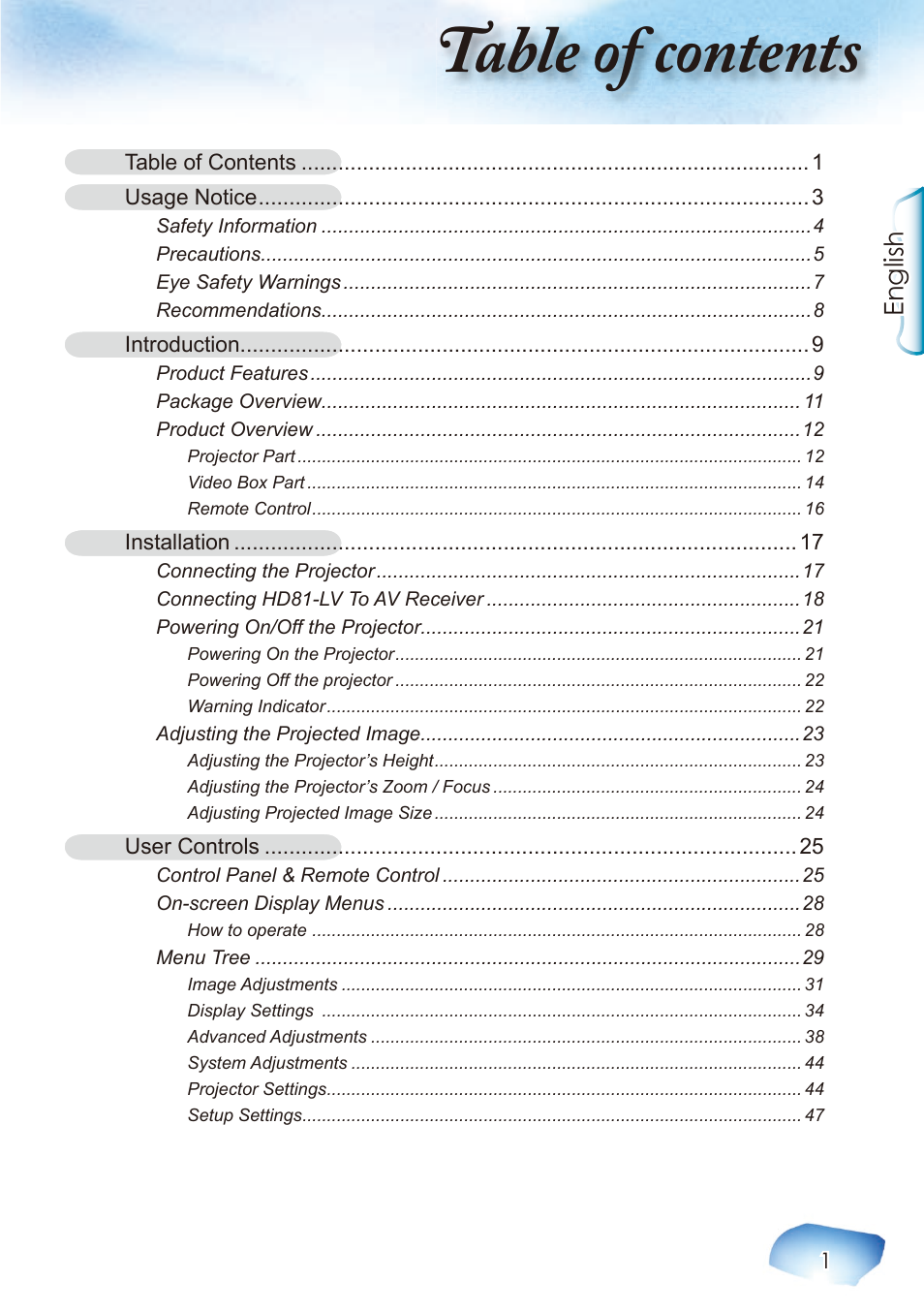 Optoma Home Theatre Projector User Manual | Page 3 / 68