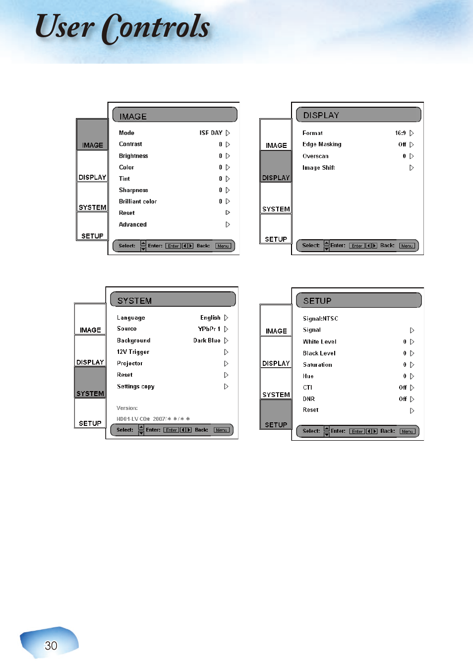 User controls | Optoma Home Theatre Projector User Manual | Page 32 / 68