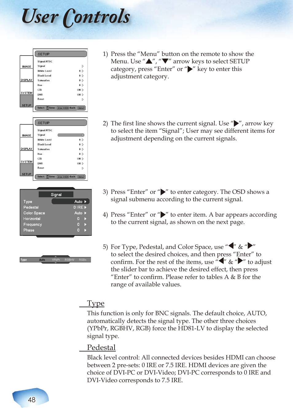 User controls | Optoma Home Theatre Projector User Manual | Page 50 / 68