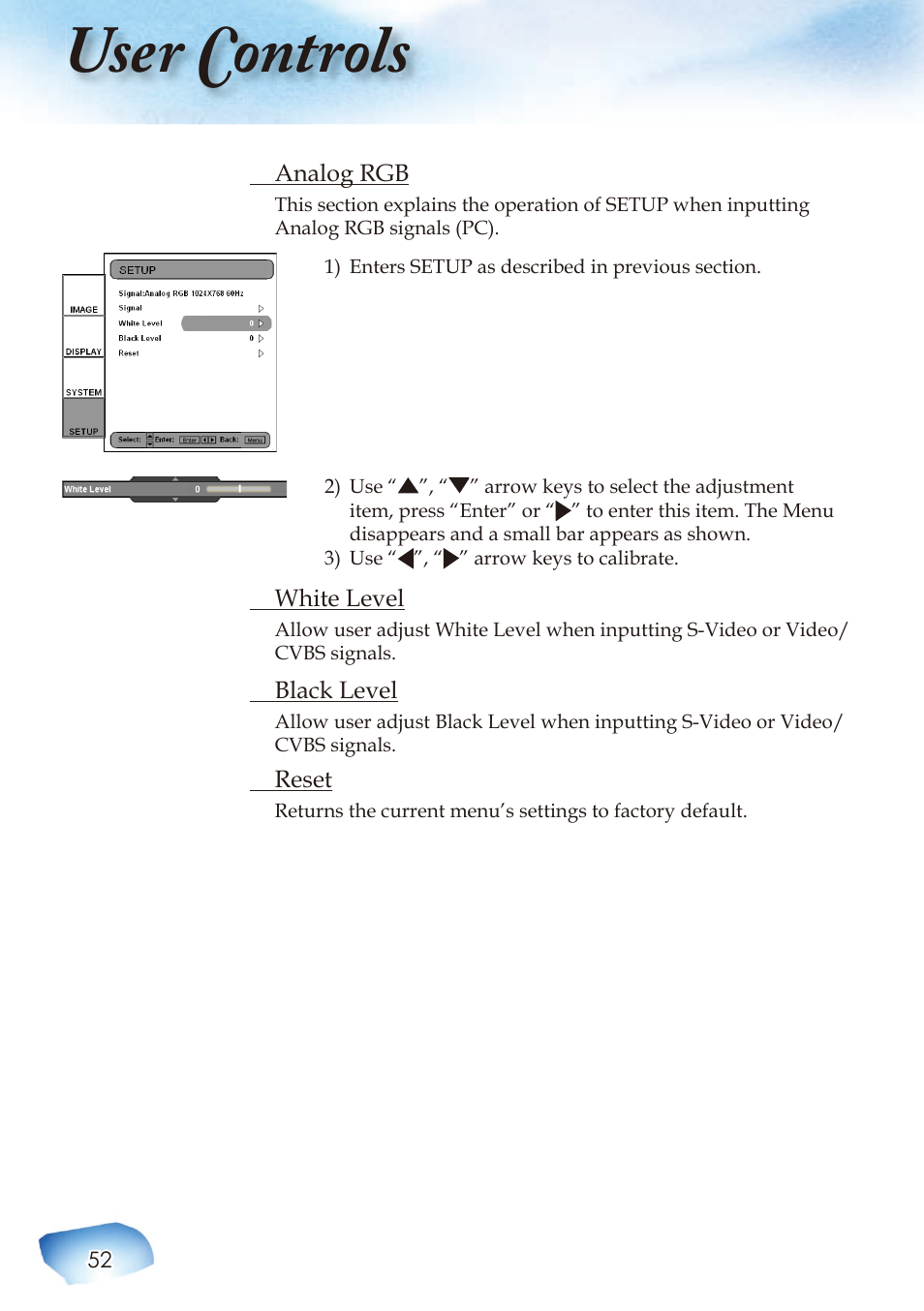 User controls | Optoma Home Theatre Projector User Manual | Page 54 / 68