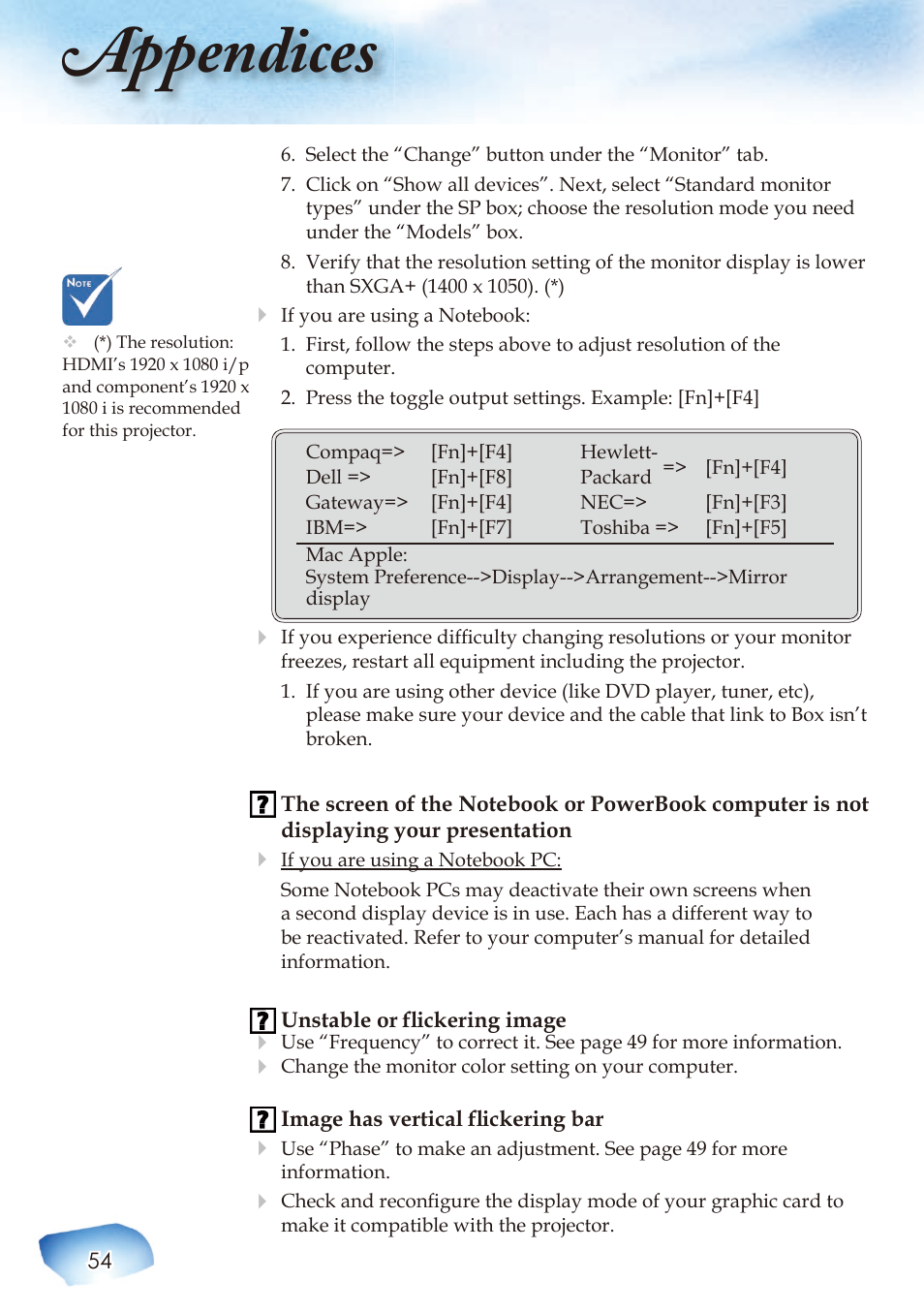 Appendices | Optoma Home Theatre Projector User Manual | Page 56 / 68