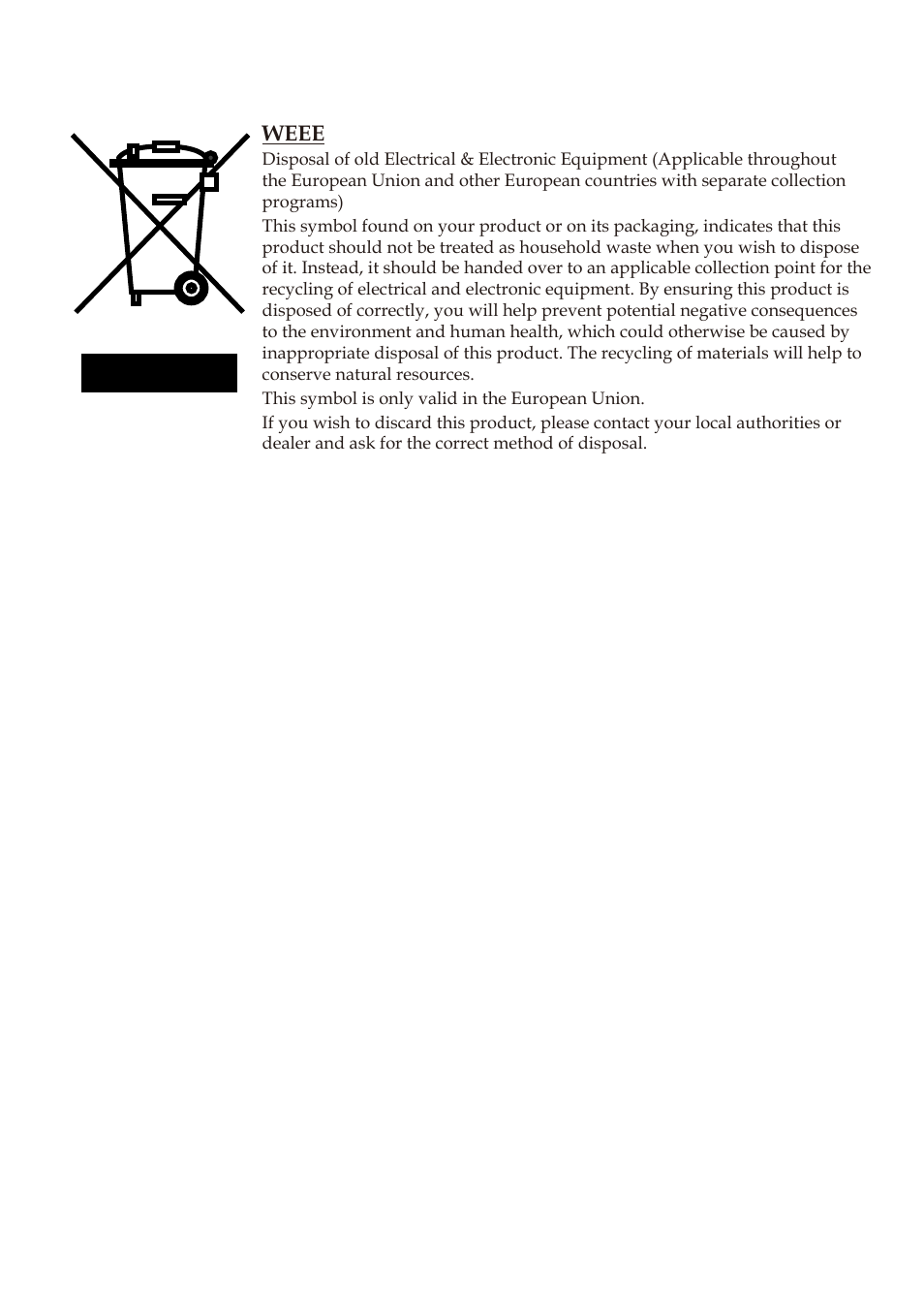 Weee | Optoma Home Theatre Projector User Manual | Page 67 / 68