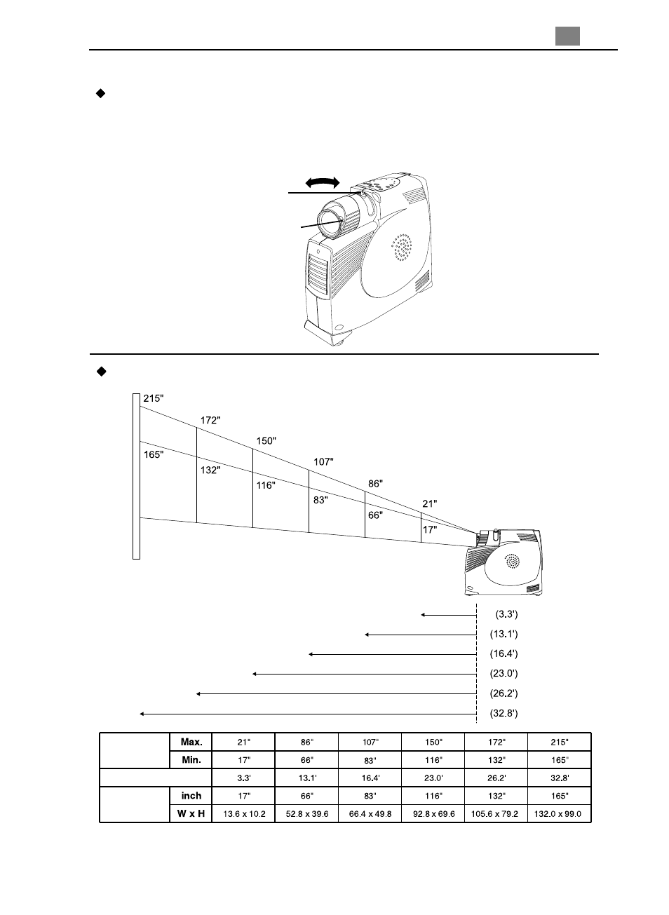 Adjusting the projector focus, Image size adjustment | Optoma Optoma EP705H User Manual | Page 15 / 27