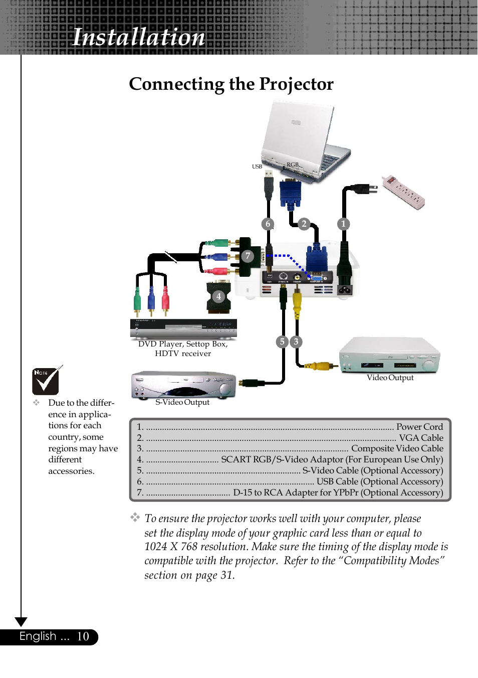 Installation, Connecting the projector | Optoma Optoma EP729 User Manual | Page 10 / 31