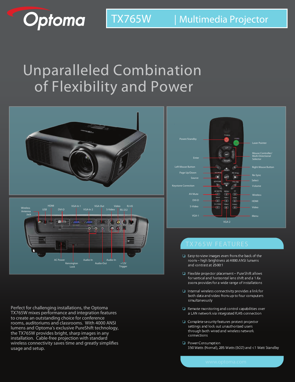 Optoma TX765W User Manual | 2 pages