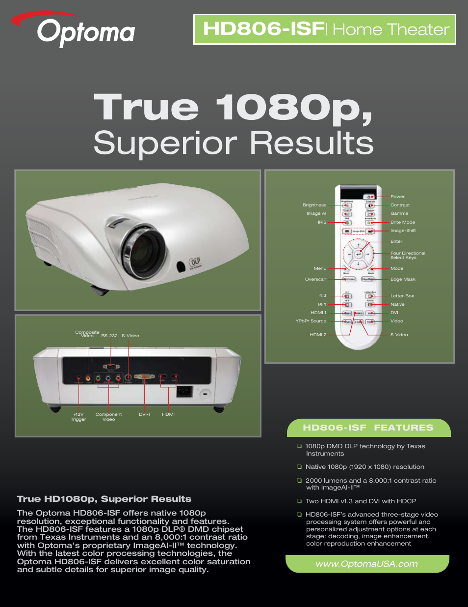 Optoma Optoma HD806-ISF User Manual | 2 pages