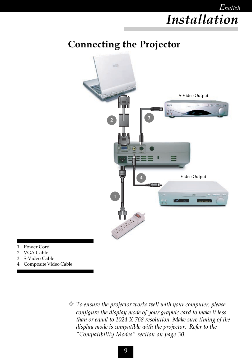 Installation, Connecting the projector | Optoma Optoma EP725 User Manual | Page 9 / 30