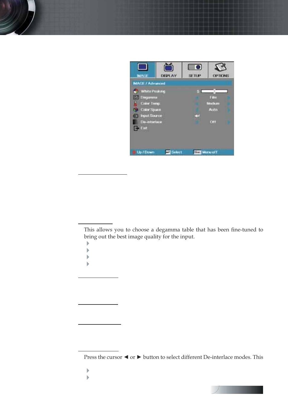 User controls, Image | advanced | Optoma Optoma TXR774 User Manual | Page 29 / 68