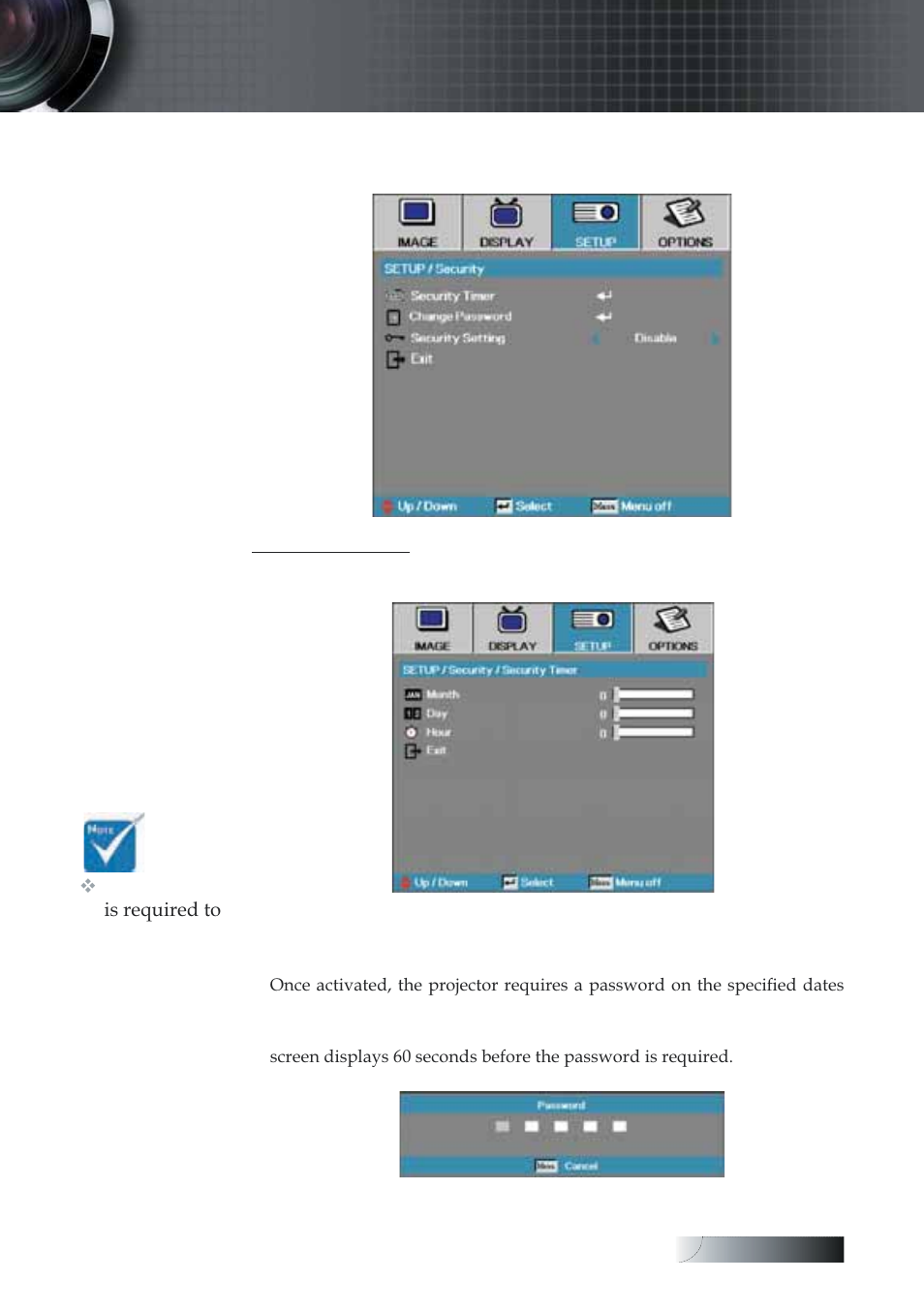 User controls, Setup | security | Optoma Optoma TXR774 User Manual | Page 37 / 68