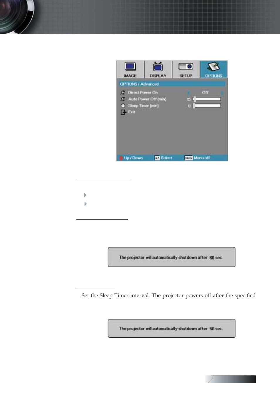 User controls, Options | advanced | Optoma Optoma TXR774 User Manual | Page 45 / 68