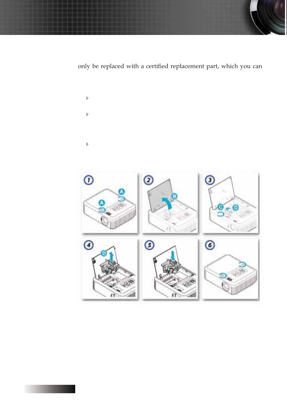 Appendices, Replacing the lamp | Optoma Optoma TXR774 User Manual | Page 56 / 68