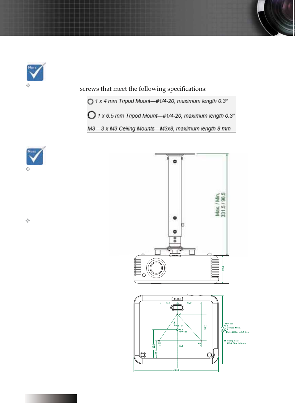 Appendices, Ceiling installation | Optoma Optoma TXR774 User Manual | Page 64 / 68