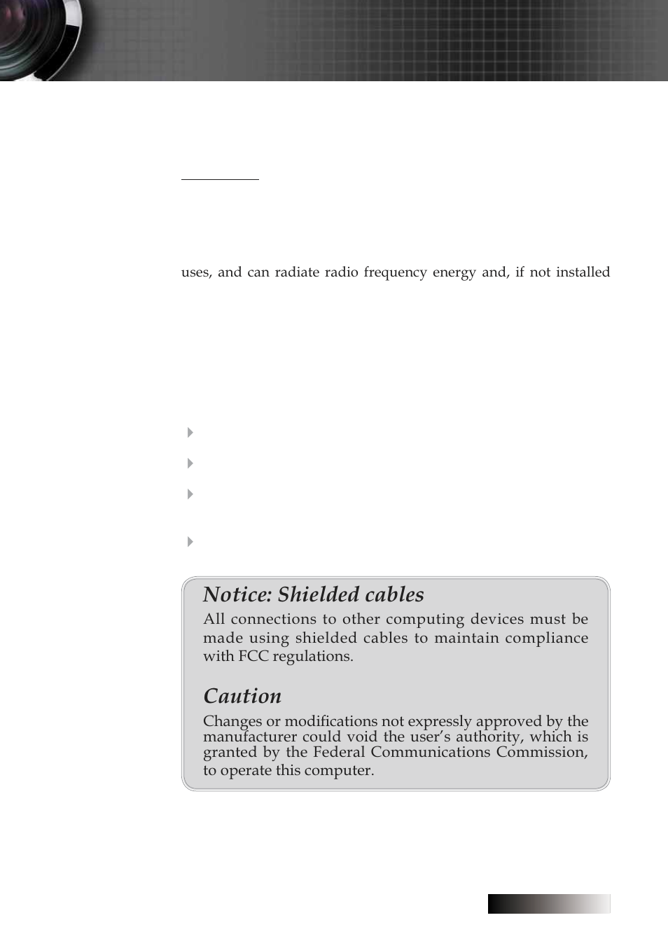 Appendices, Regulation & safety notices, Notice: shielded cables | Caution | Optoma Optoma TXR774 User Manual | Page 67 / 68