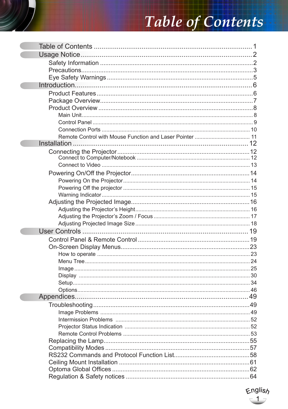 Optoma EP783 User Manual | 65 pages