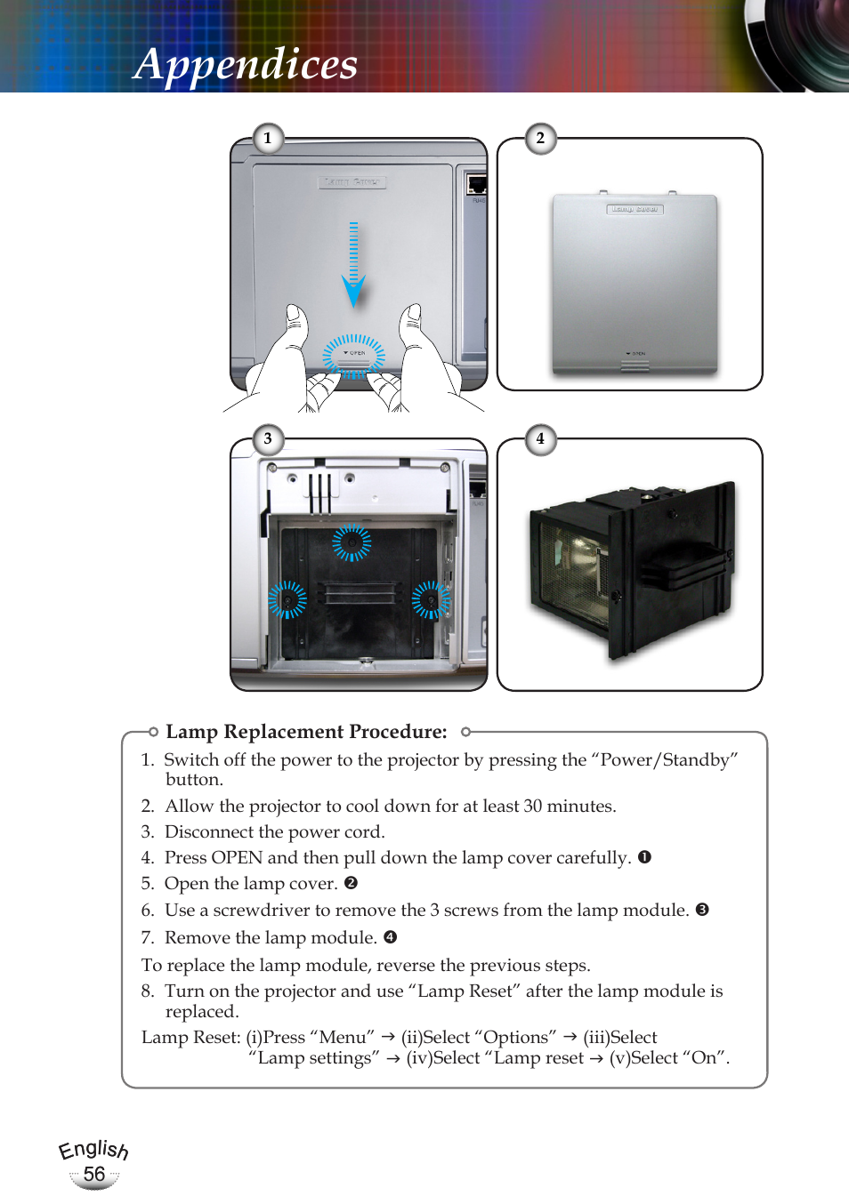 Appendices | Optoma EP783 User Manual | Page 56 / 65