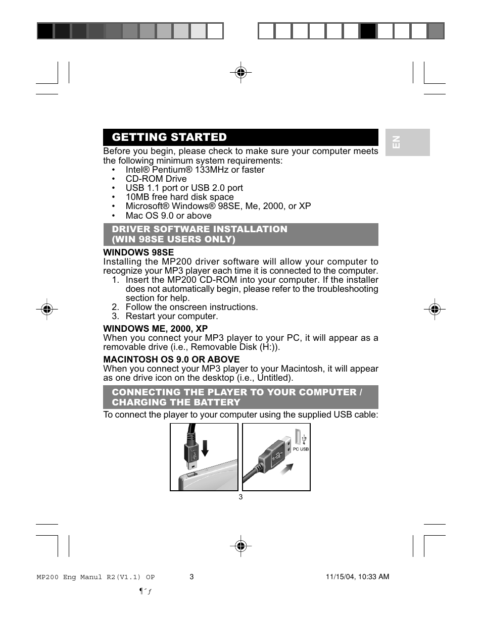 Getting started | Oregon MP200 User Manual | Page 6 / 22