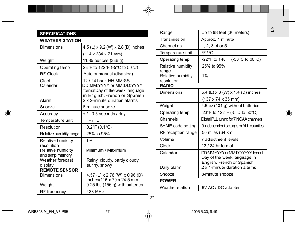 Oregon WRB308 User Manual | Page 27 / 31