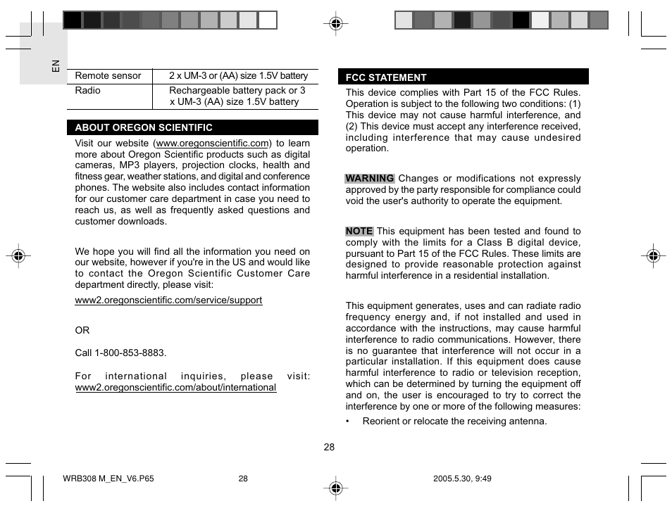 Oregon WRB308 User Manual | Page 28 / 31