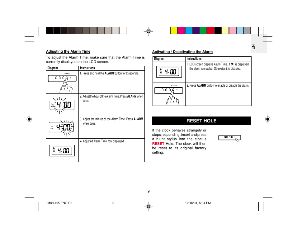 Reset hole | Oregon JM889NA User Manual | Page 10 / 16