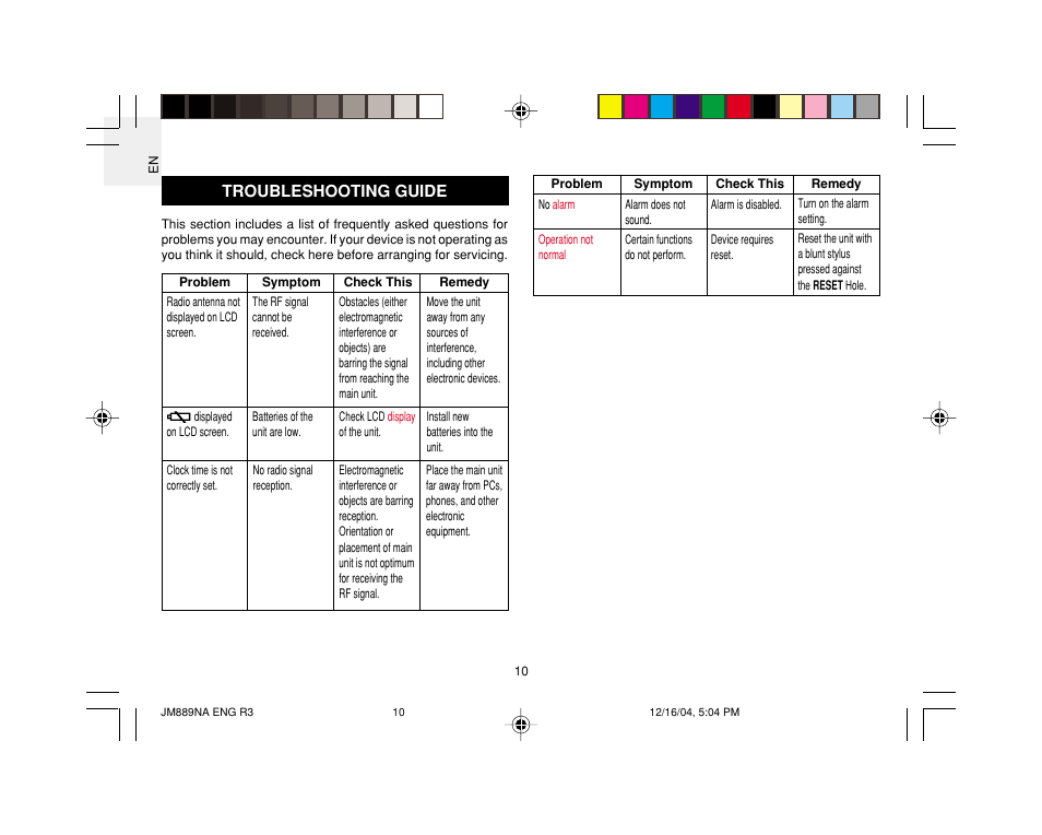 Troubleshooting guide | Oregon JM889NA User Manual | Page 11 / 16