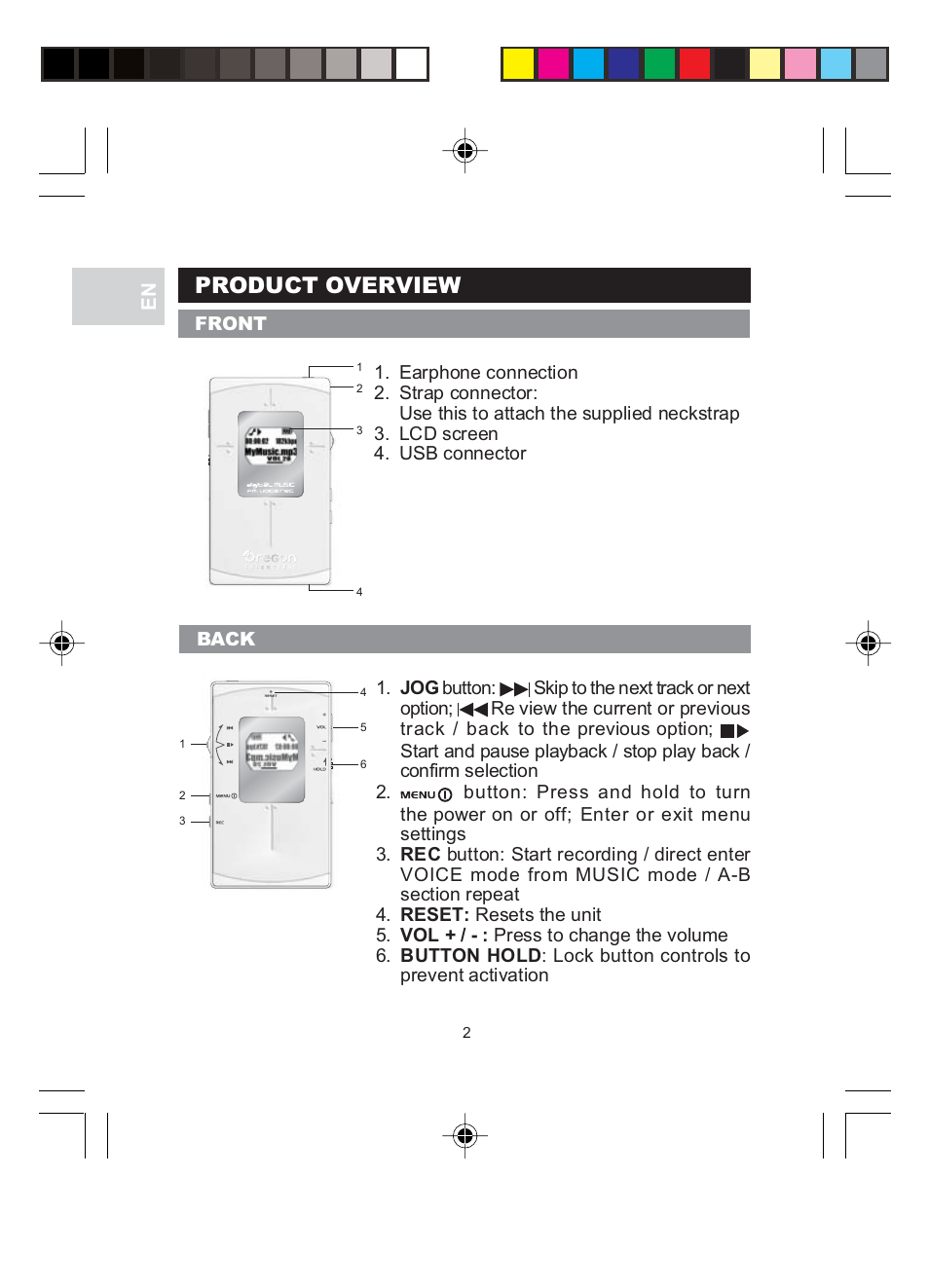 Product overview | Oregon MP 210 User Manual | Page 5 / 24