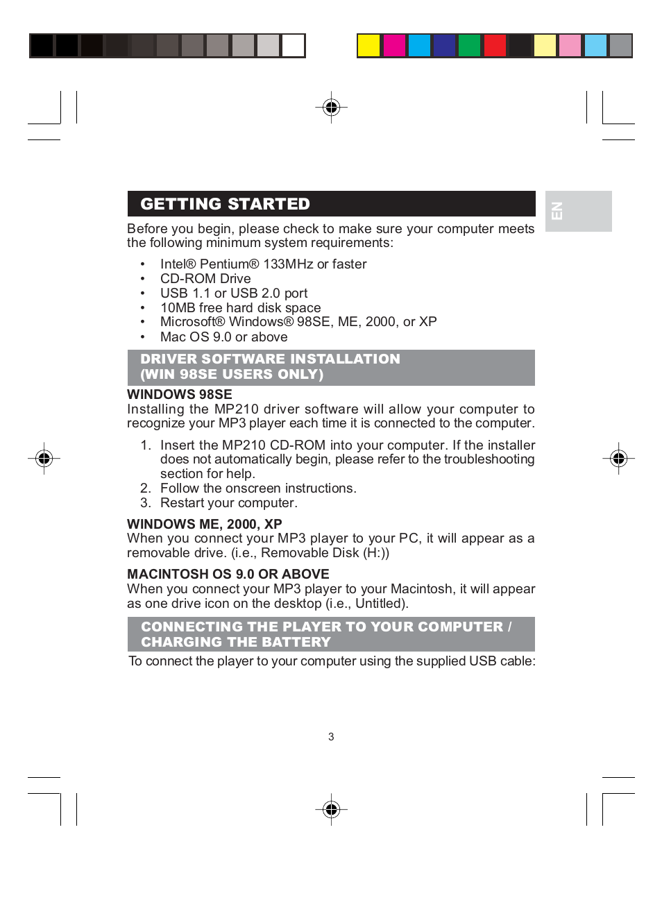 Getting started | Oregon MP 210 User Manual | Page 6 / 24