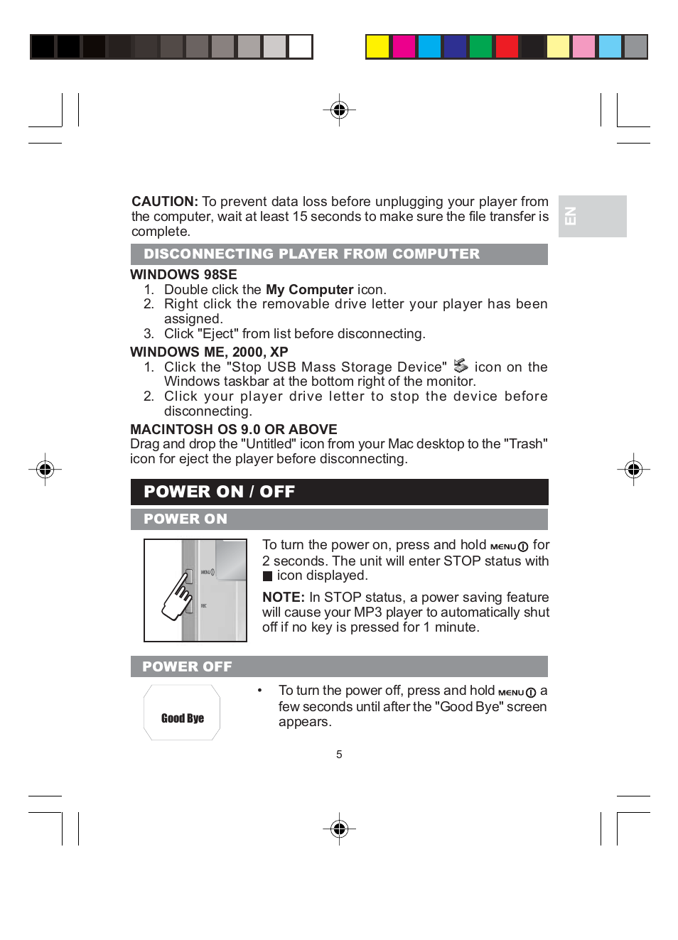 Power on / off | Oregon MP 210 User Manual | Page 8 / 24
