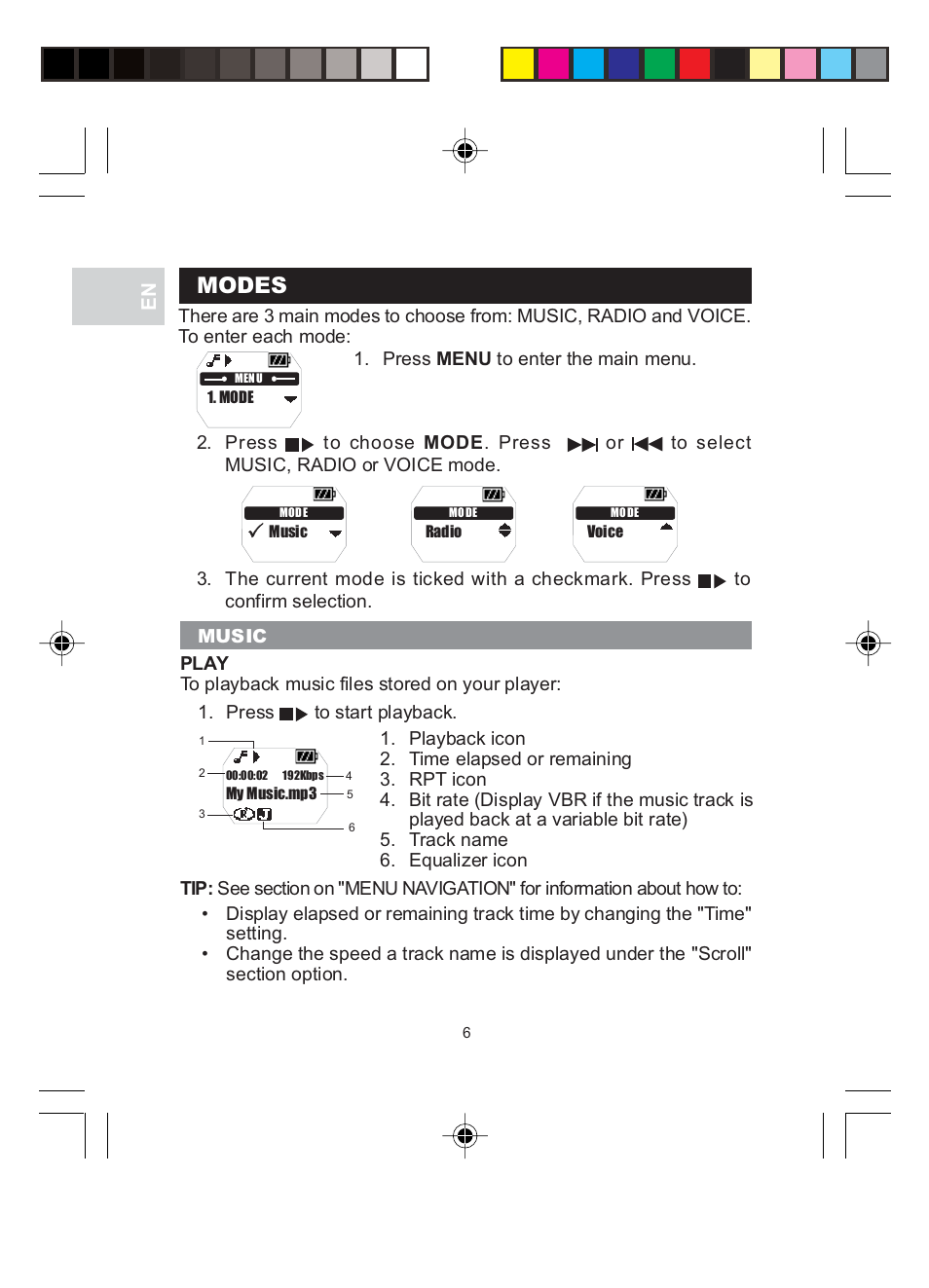 Modes | Oregon MP 210 User Manual | Page 9 / 24