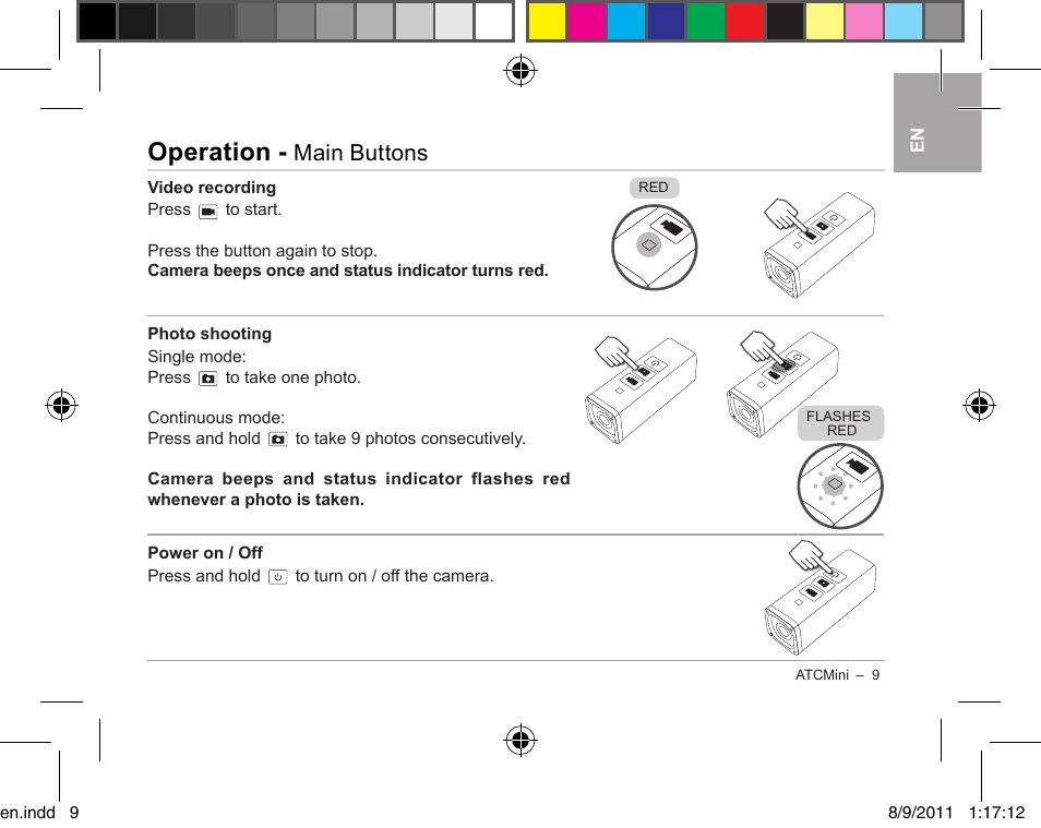 Operation, Main buttons | Oregon ATC Mini Action Camera ATCmini User Manual | Page 11 / 28