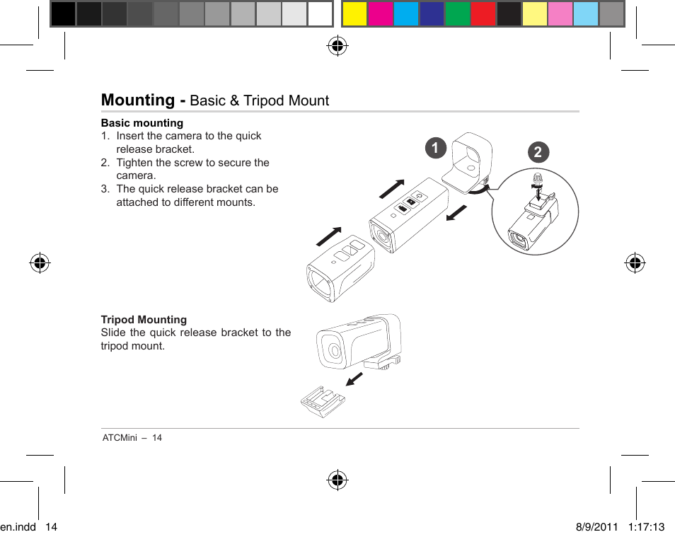 Mounting, Basic & tripod mount | Oregon ATC Mini Action Camera ATCmini User Manual | Page 16 / 28