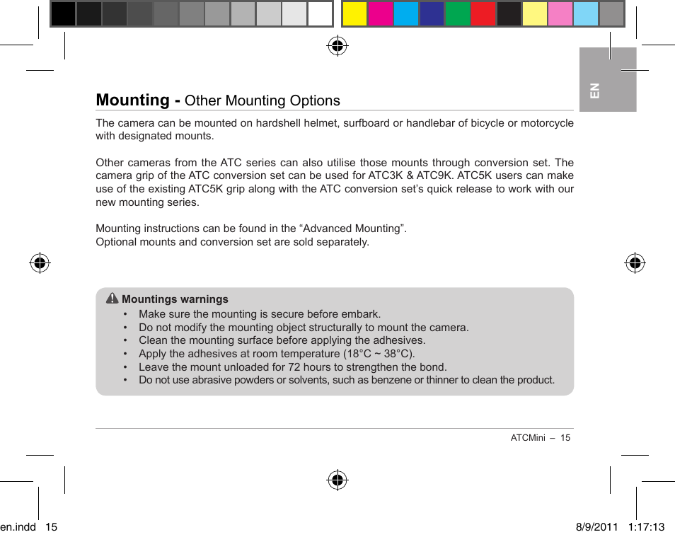 Mounting, Other mounting options | Oregon ATC Mini Action Camera ATCmini User Manual | Page 17 / 28