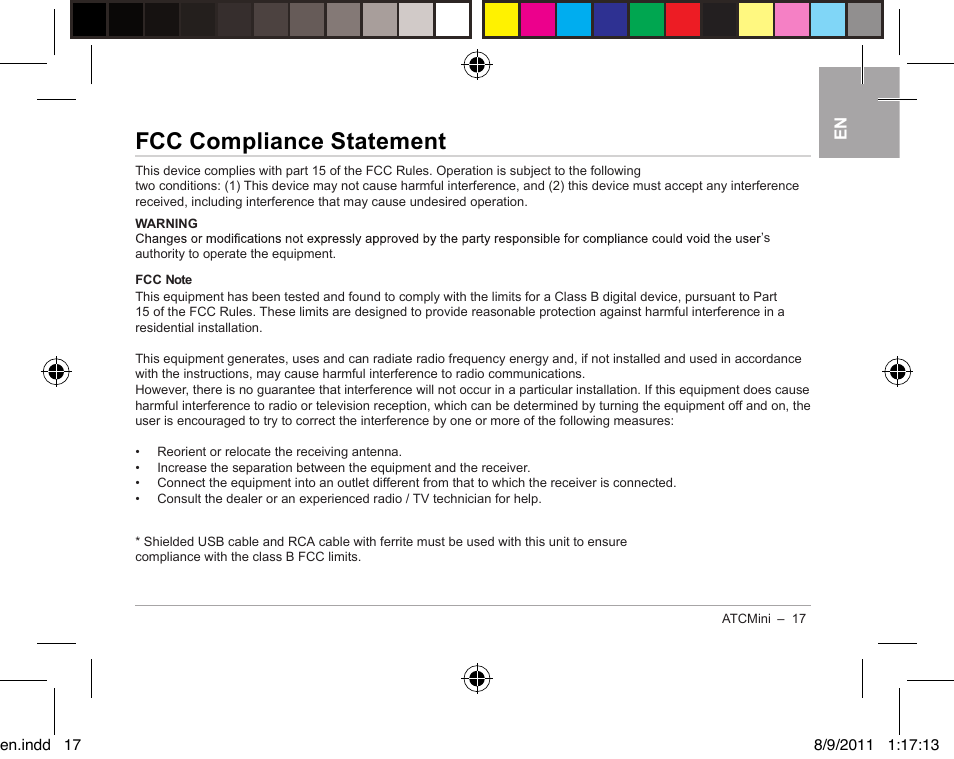 Fcc compliance statement | Oregon ATC Mini Action Camera ATCmini User Manual | Page 19 / 28