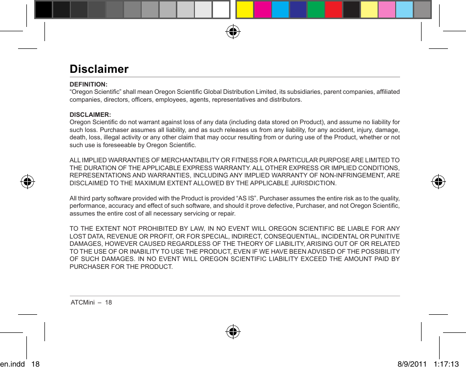 Disclaimer | Oregon ATC Mini Action Camera ATCmini User Manual | Page 20 / 28