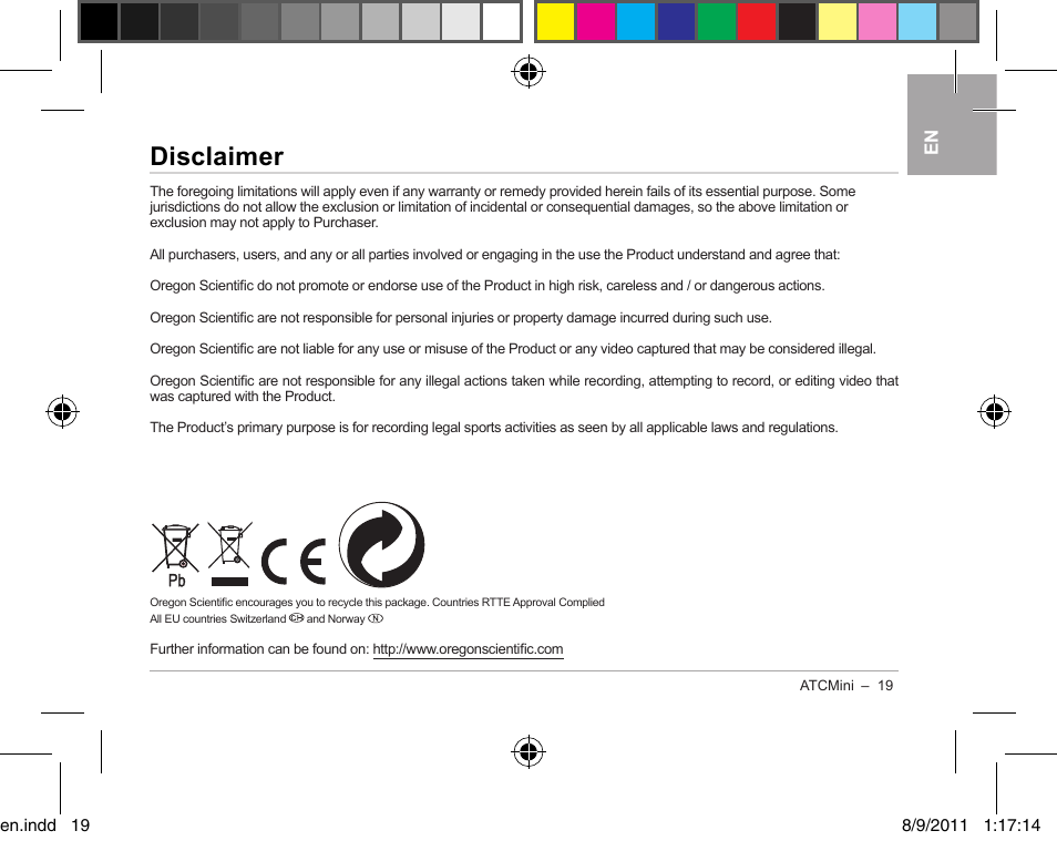 Disclaimer | Oregon ATC Mini Action Camera ATCmini User Manual | Page 21 / 28