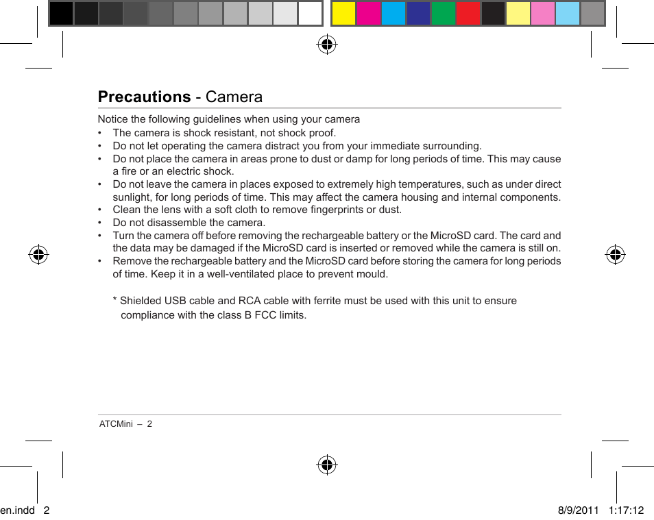 Precautions - camera | Oregon ATC Mini Action Camera ATCmini User Manual | Page 4 / 28