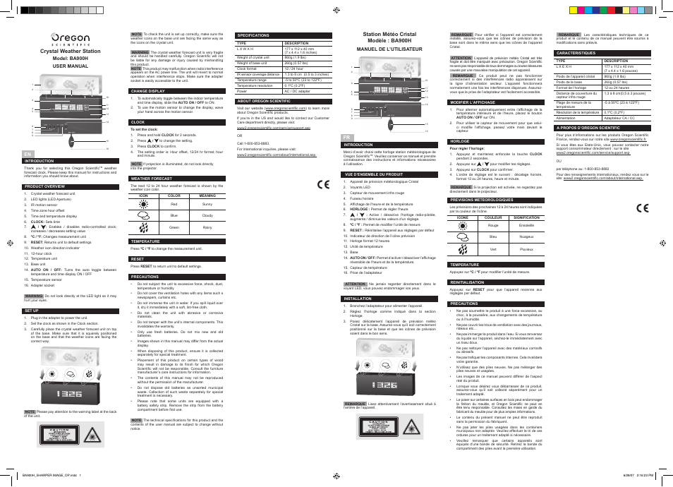 Oregon BA900H User Manual | 2 pages