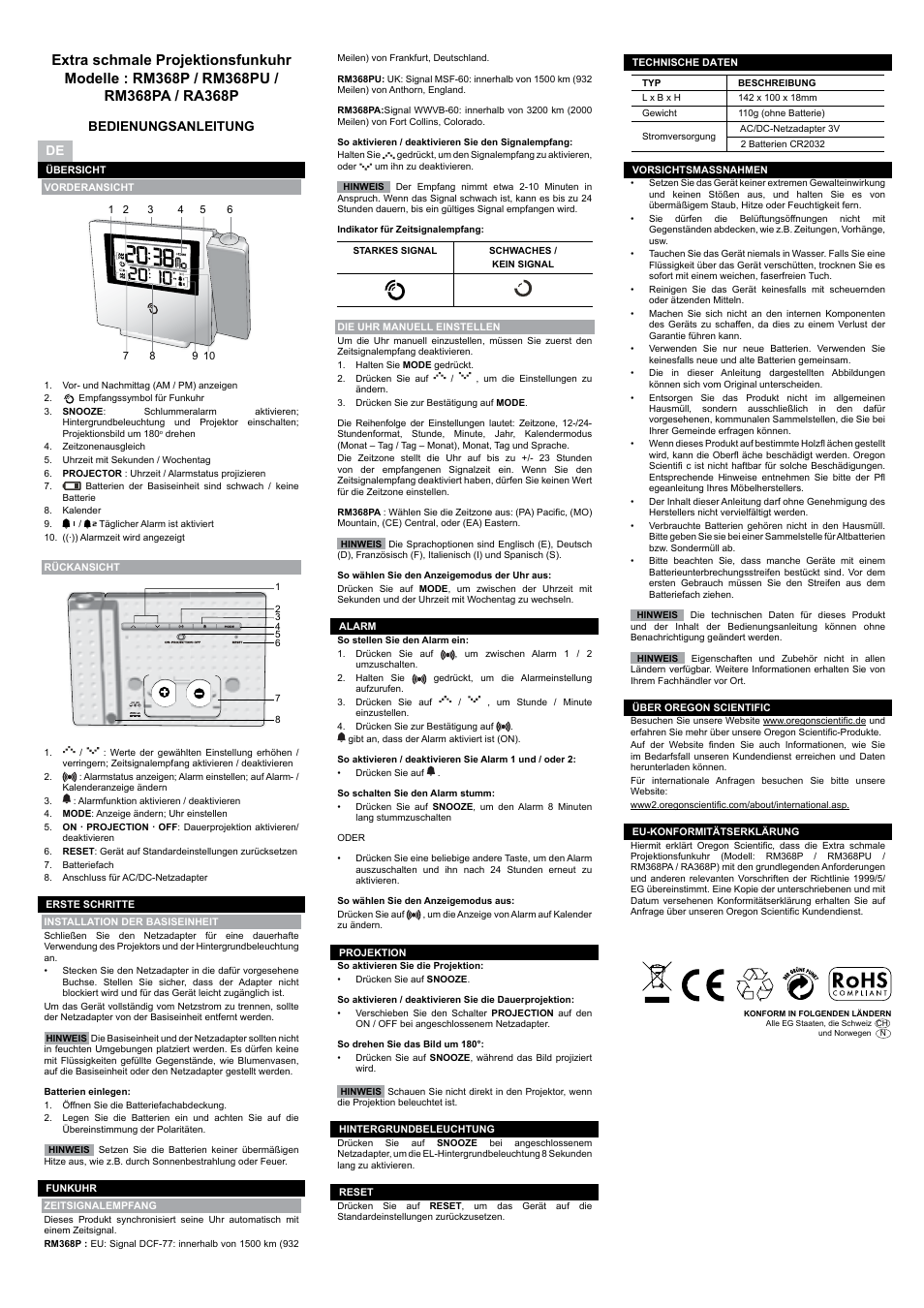De fr it en, User manual, Manuale utente | Manuel de l’utilisateur, Bedienungsanleitung | Oregon RM368PA User Manual | Page 3 / 8