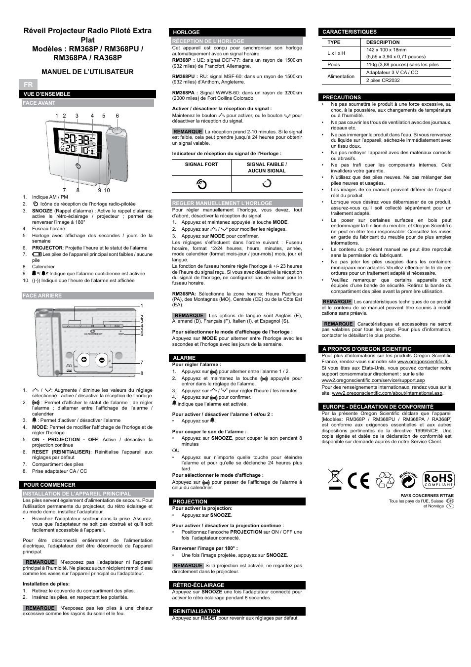 De fr it en, User manual, Manuale utente | Manuel de l’utilisateur, Bedienungsanleitung | Oregon RM368PA User Manual | Page 4 / 8