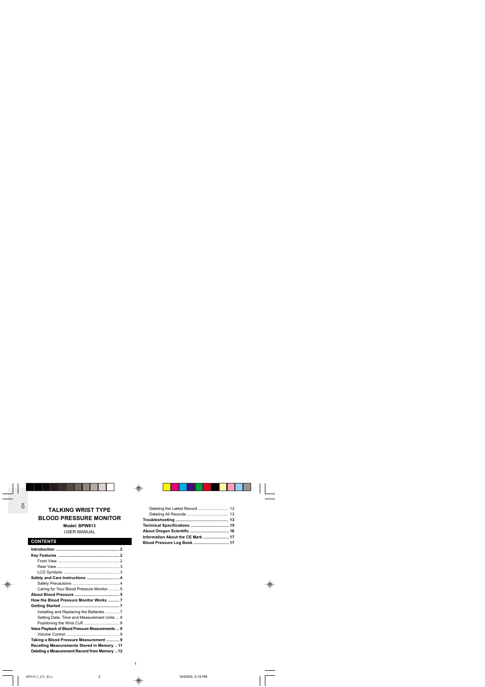 Talking wrist type blood pressure monitor | Oregon BPW813 User Manual | Page 2 / 20