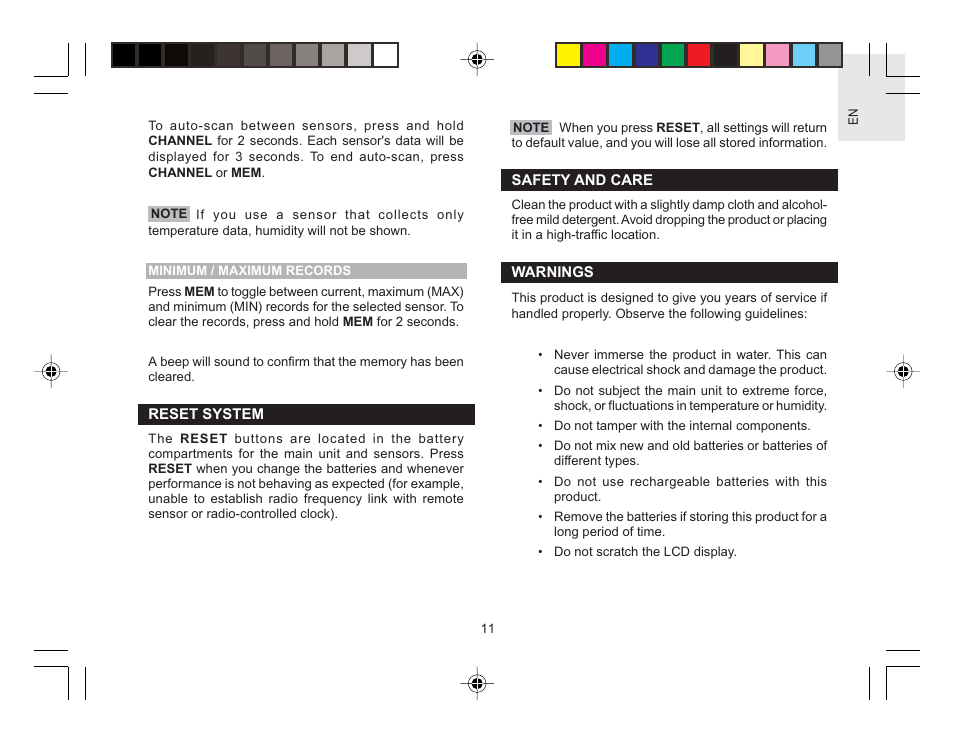 Oregon Wireless Thermo-Hygro Clock RMR616HGA User Manual | Page 12 / 16