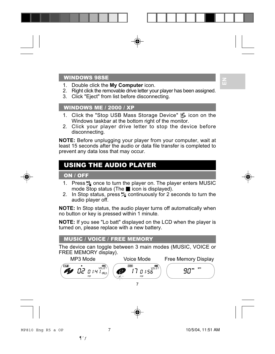 Using the audio player | Oregon MP810 User Manual | Page 10 / 22