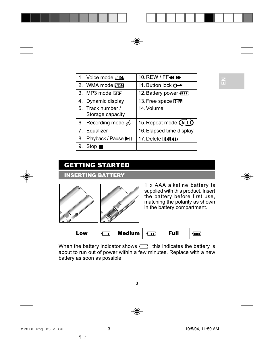 Getting started | Oregon MP810 User Manual | Page 6 / 22