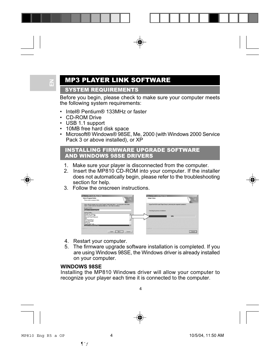 Mp3 player link software | Oregon MP810 User Manual | Page 7 / 22