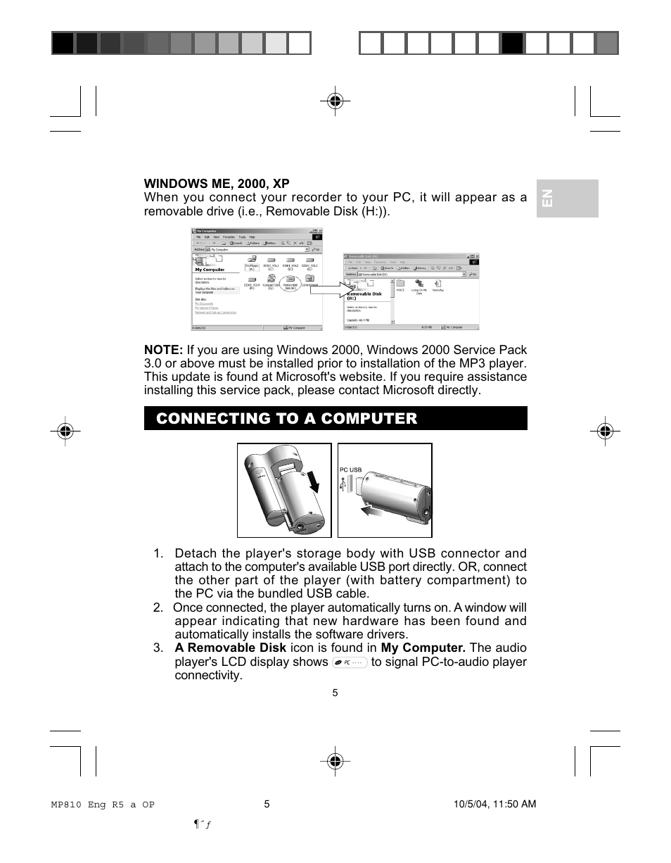 Connecting to a computer | Oregon MP810 User Manual | Page 8 / 22