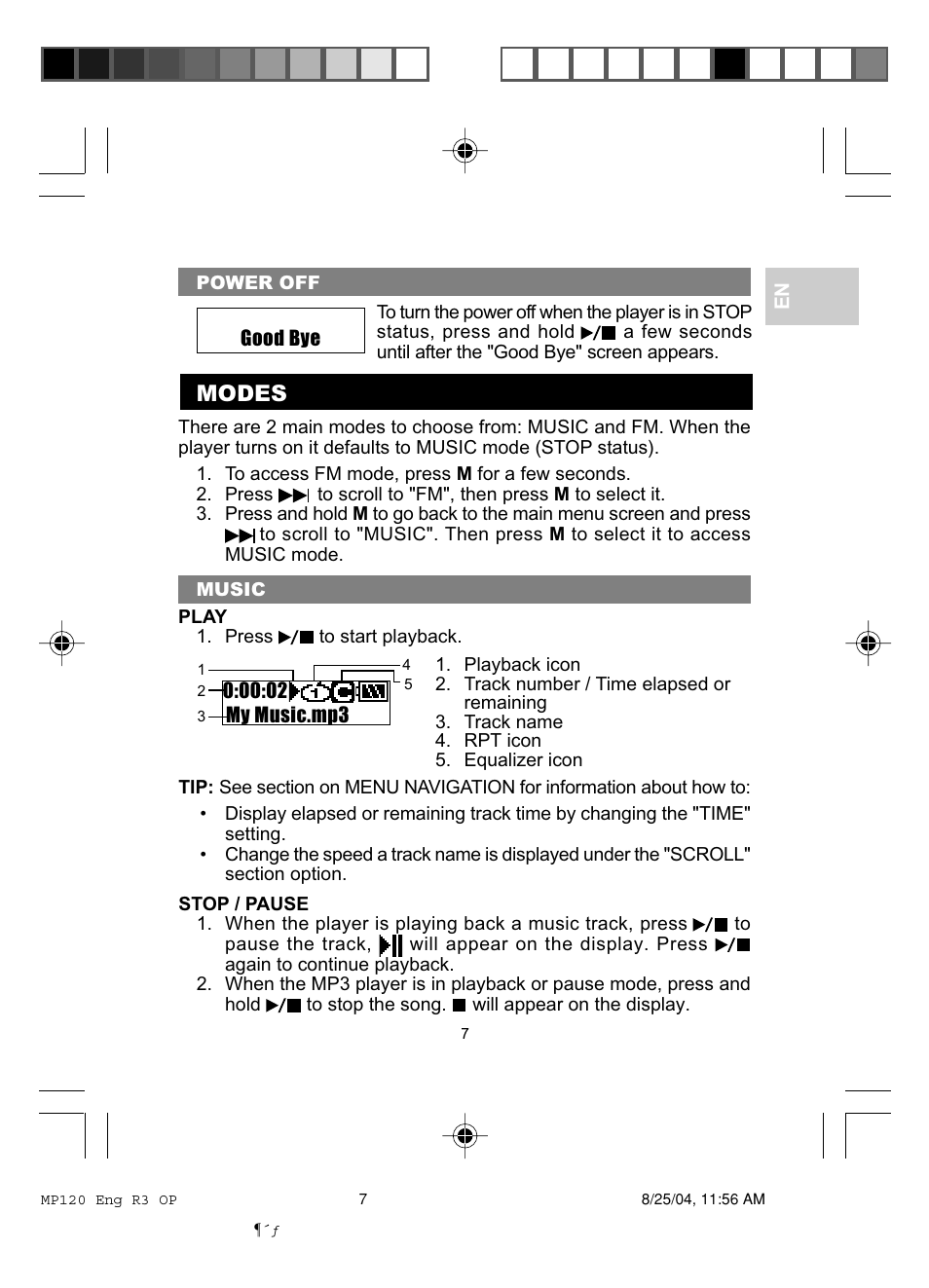 Modes | Oregon MP 120 User Manual | Page 10 / 24