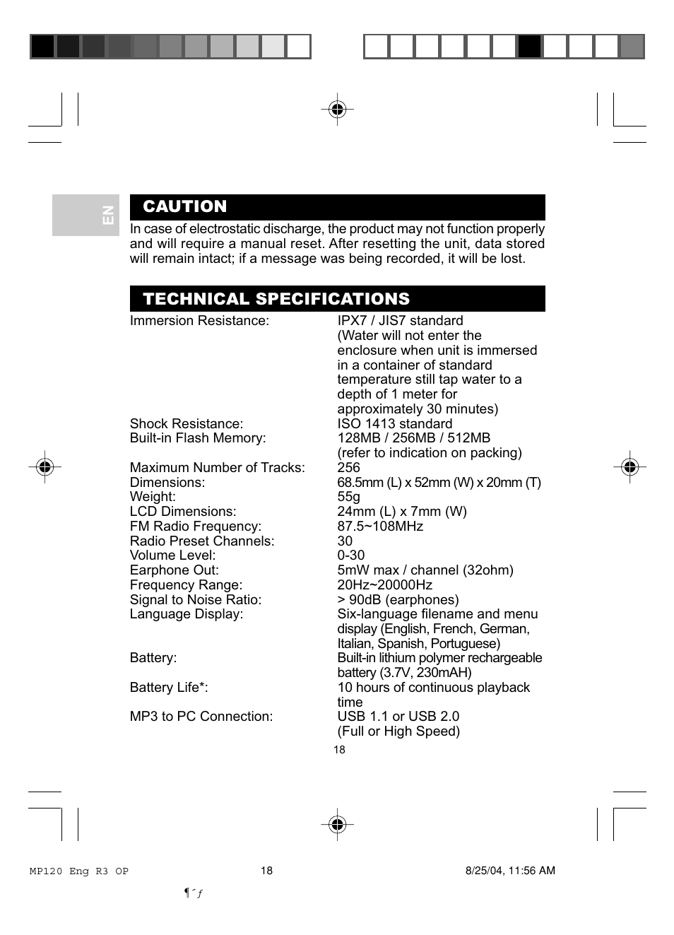 Caution, Technical specifications | Oregon MP 120 User Manual | Page 21 / 24