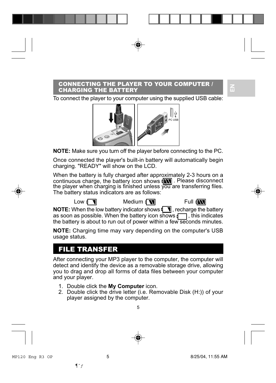 File transfer | Oregon MP 120 User Manual | Page 8 / 24